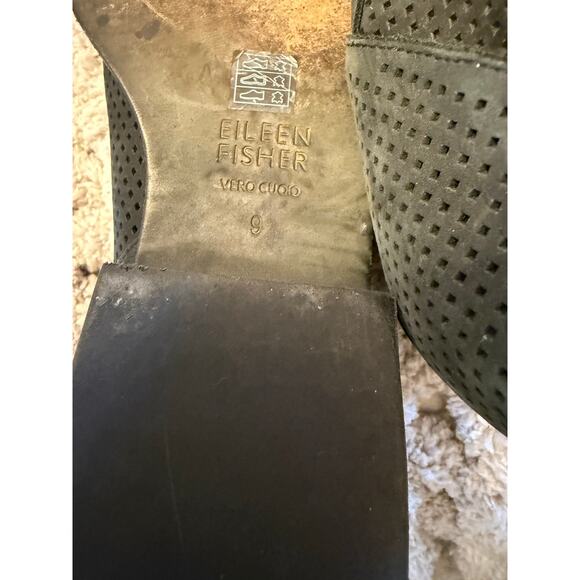 Eileen Fisher leaf ankle bootie tulip split perforated leather black/gray Size 9 - Picture 4 of 7